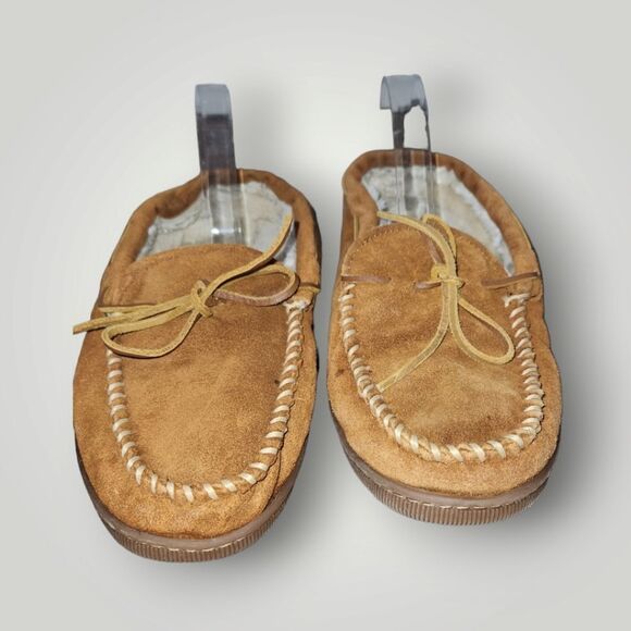 Minnetonka Brown Suede Moccasin Slippers Pile Lined Hard Soled 3902 11 - Picture 4 of 12